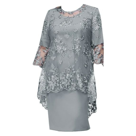 renvena Women Mother of The Bride Dresses Plus Size Elegant Evening Formal Dress with Lace Cover up Set Size S-8XL Grey 3XL