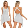 thumbnail image 1 of renvena Women Rhinestone Ice Figure Skating Dress Sleeveless Lyrical Dance Flowy Tulle Skirt White L, 1 of 7