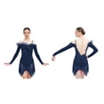 thumbnail image 1 of renvena Women Ruched Detail Lyrical Dress Irregular Mesh Hem Ballet Tulle Skirt Leotard Figure Skating Dress Navy Blue S, 1 of 7