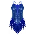 thumbnail image 1 of renvena Women Sequin Mesh Patchwork Camisole Ballet Leotard Crisscross Back Tassel Dancewear, 1 of 7