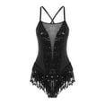 thumbnail image 1 of renvena Women Sequin Mesh Patchwork Camisole Ballet Leotard Crisscross Back Tassel Dancewear, 1 of 7