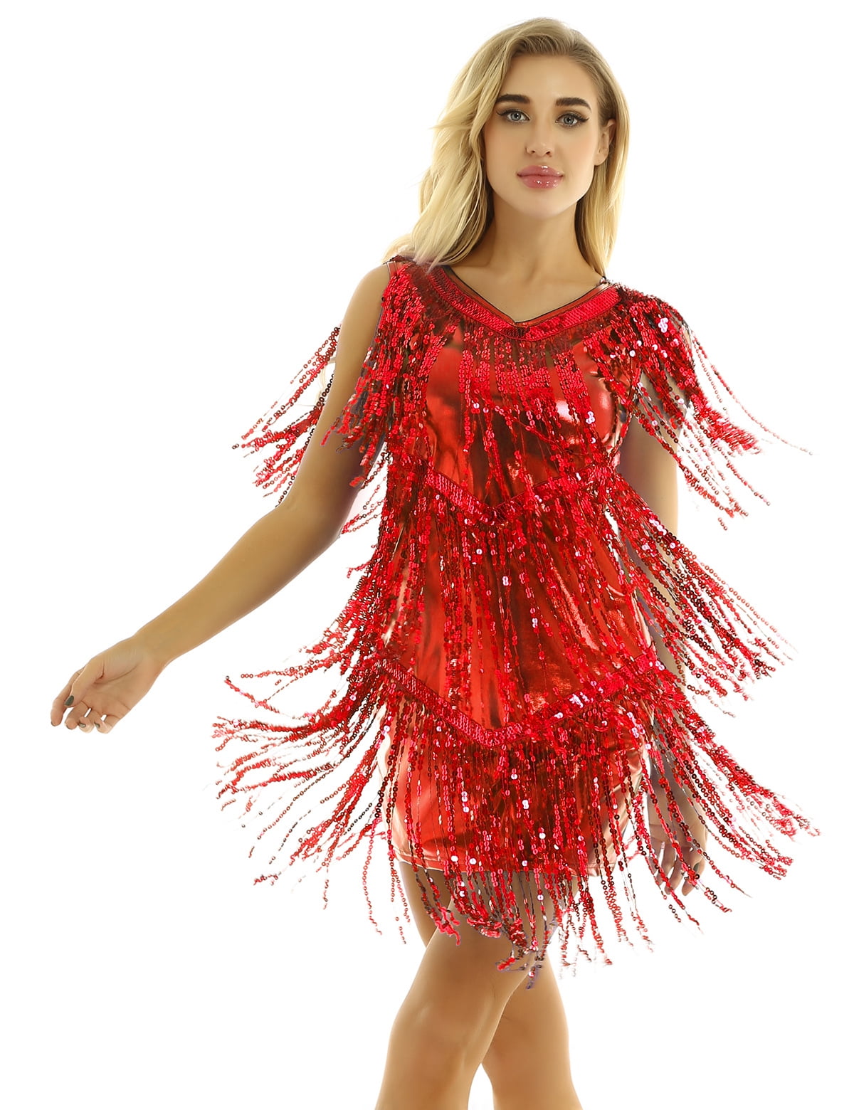 red fringe dance dress One Shoulder Fringe Dress - Balera
