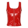 thumbnail image 1 of renvena Women Wetlook Skinny Crop Top Patent Leather U Neck Sleeveless Zipper Vest Red S, 1 of 7