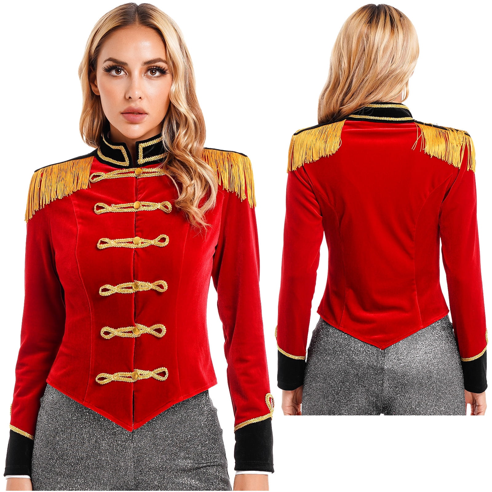 renvena Women's Circus Ringmaster Cosplay Costume Velvet Showman Tassel