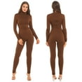 thumbnail image 1 of renvena Women's High Neck One Piece Unitard Bodysuit Long Sleeves Turtleneck Full Jumpsuit Leotard A Brown L, 1 of 7