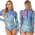 thumbnail image 1 of renvena Women's Long Sleeve Rash Guard Mermaid Print Zipper Surfing Suit Swimsuit Wetsuit Bodysuit, 1 of 7