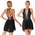 thumbnail image 1 of renvena Women's Lyrical Mesh Figure Ice Skating Dresses Backless Ballet Dance Black S, 1 of 7