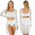 thumbnail image 1 of renvena Women's Two-Piece Dance Dress Outfit Long Sleeve Crop Top with Skirt Lyrical Dance Costume White M, 1 of 7