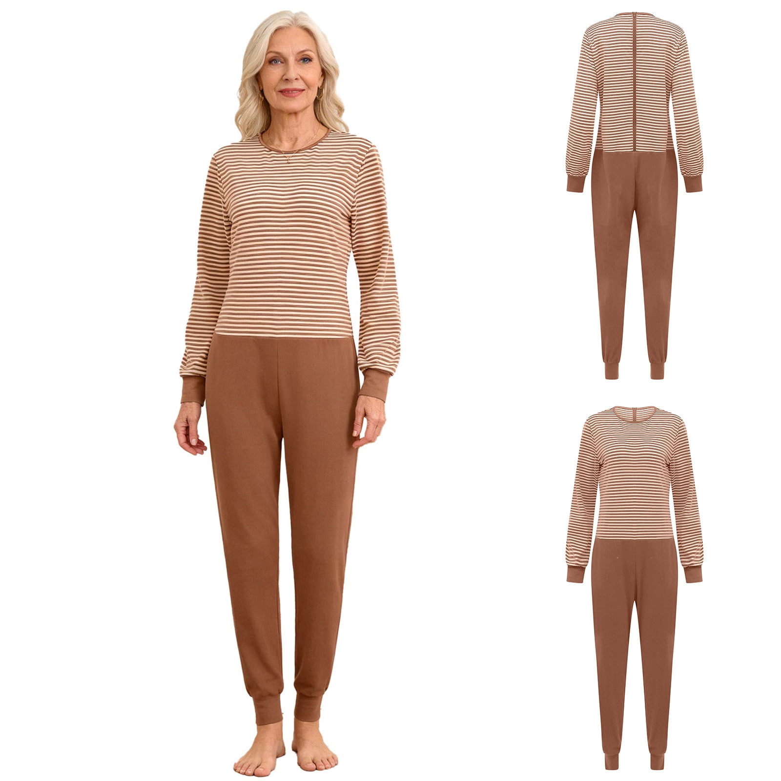 renvena Womens Alzheimers Care Bodysuit Striped Long Sleeve Jumpsuit ...