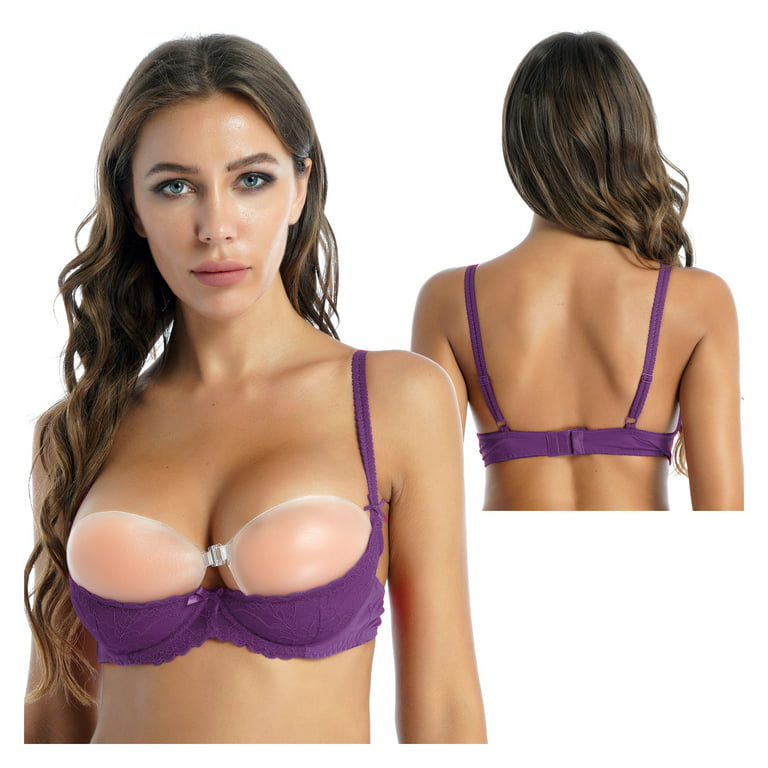 Womens 1/2 Cup Push Up Underwire Lace Bra Lingerie Open Breast Cup