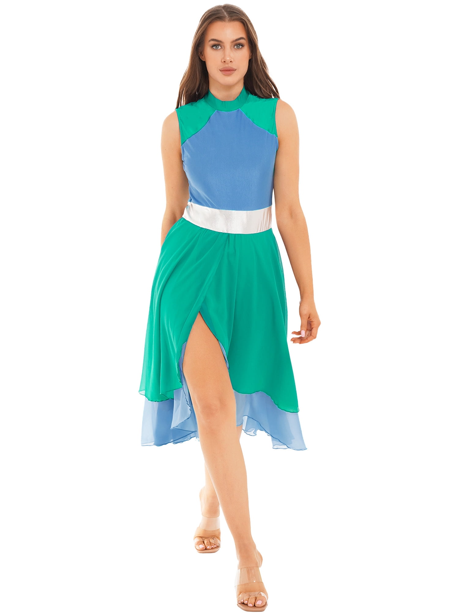 renvena Womens Liturgical Praise Dance Dresses Asymmetrical Color Block