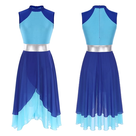 renvena Womens Liturgical Praise Dance Dresses Asymmetrical Color Block Ballet Modern Contemporary Dancewear