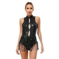 thumbnail image 1 of renvena Womens Sleeveless Sequin Fringe Ballet Dance Leotard Backless One Piece Gymnastics Bodysuits Black XXL, 1 of 7