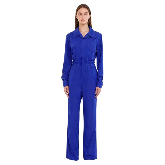 renvena Work Coveralls for Women Long Sleeve Button Down Jumpsuit Rompers Mechanic Jumpsuit Blue XXL