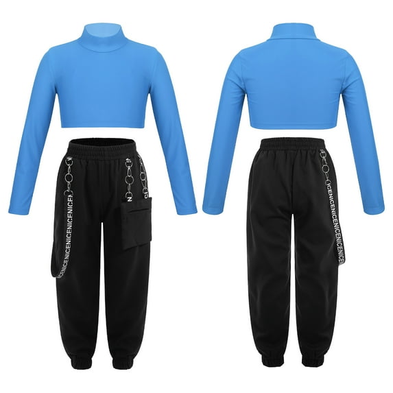 renvena Youth Girls Outfits for Hip Hop Dance Crop Top with Pants Set Sweatshirt and Sweatpants Tracksuit