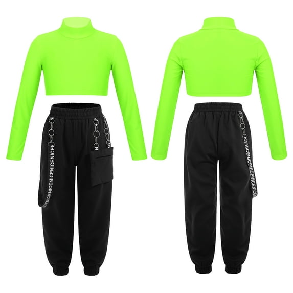 renvena Youth Girls Outfits for Hip Hop Dance Crop Top with Pants Set Sweatshirt and Sweatpants Tracksuit