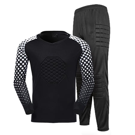 renvena kids Boys Padded Goalkeeper Goalie Soccer Uniform Suit Long Sleeve and Long Pants Activewear Black 9-10