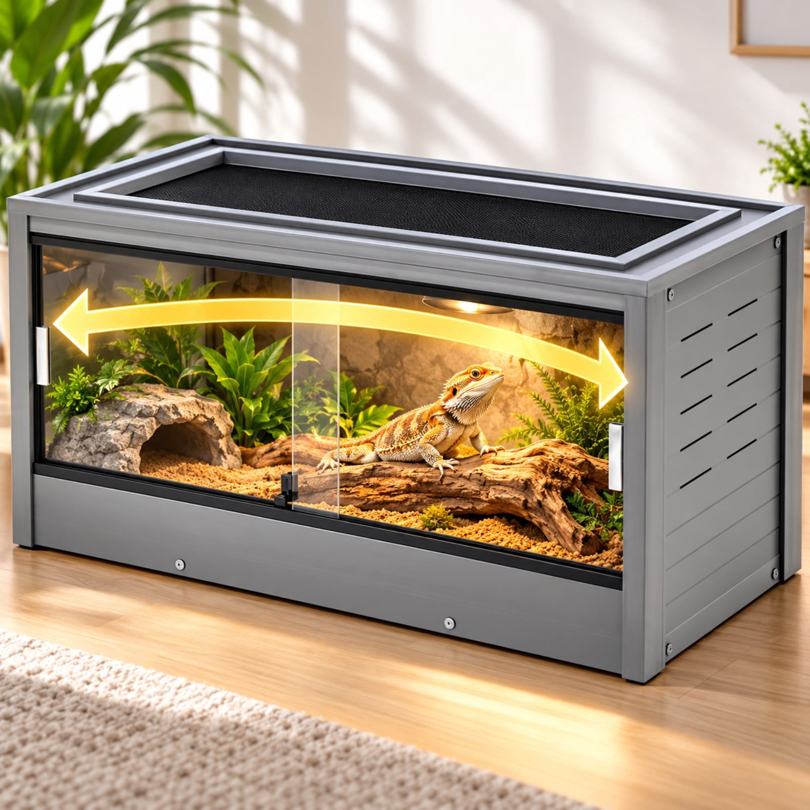 reptile habitat with lockable sliding front doors and ventilated mesh ...