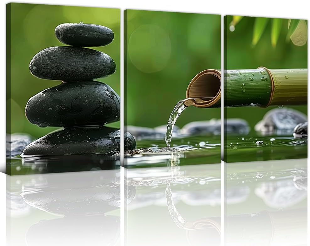 reree Zen Picture Canvas Wall Art 3 Piece Spa Stone and Bamboo Painting ...