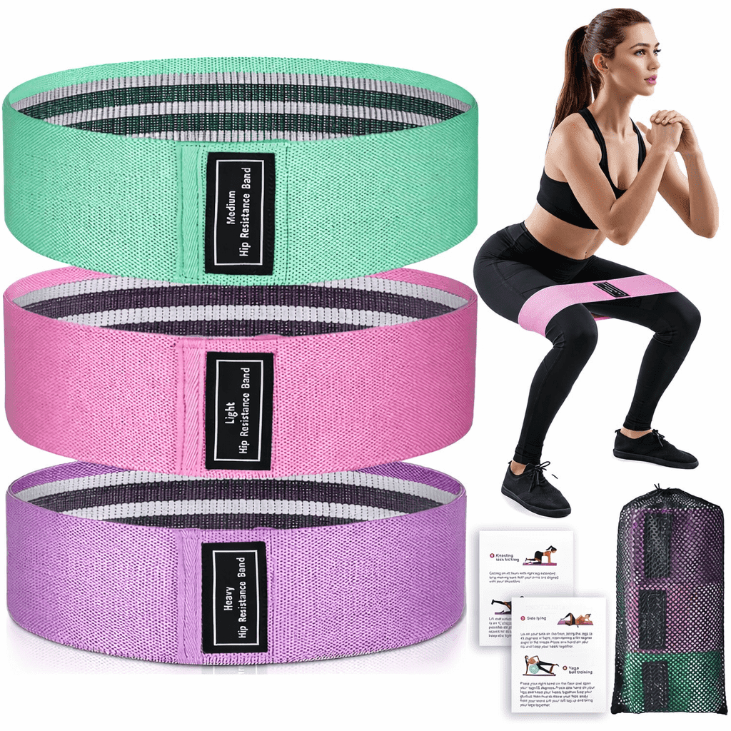 Behome 3 Pack Resistance Bands for Working Out, Fabric Exercise Bands with Workout Guide, Strength Training Bands for Legs, Glutes, Yoga, Pilates & Home Fitness