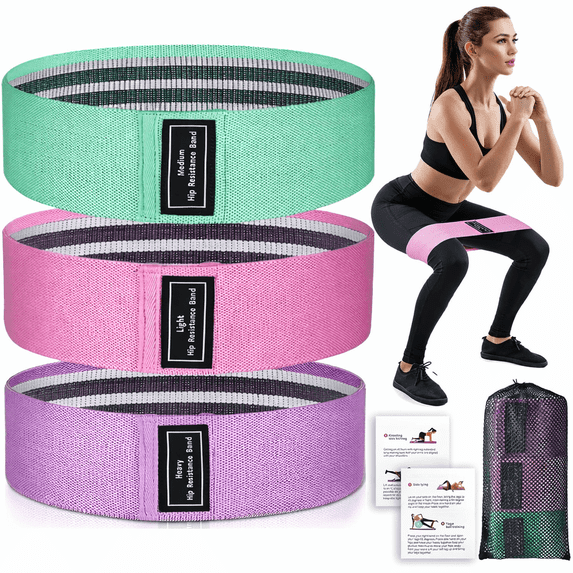 Behome 3 Pack Resistance Bands for Working Out, Fabric Exercise Bands with Workout Guide, Strength Training Bands for Legs, Glutes, Yoga, Pilates & Home Fitness