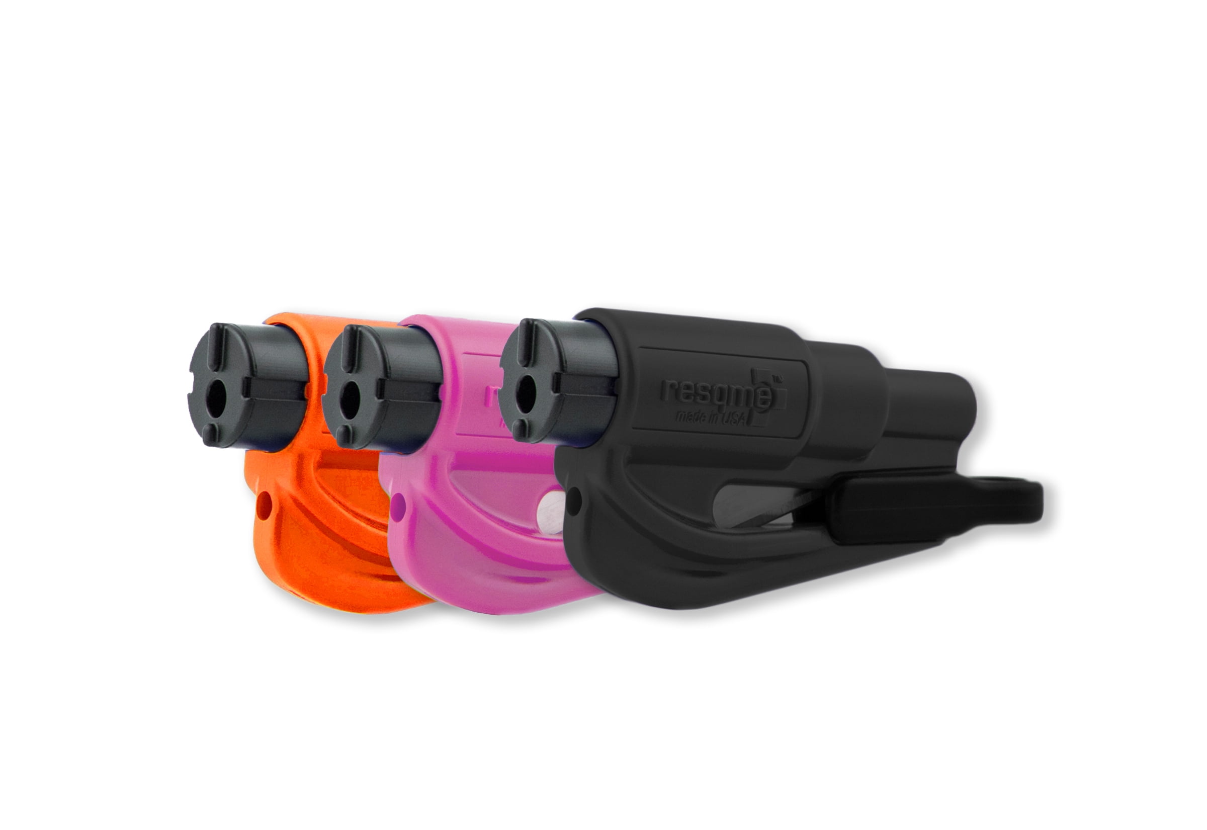 resqme 2-in-1 Vehicle Escape Tool with Seat Belt Cutter, Window Breaker, Black, Pink, Orange, 3 Pack