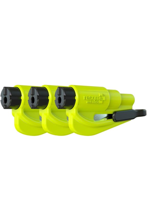 resqme Family 3 Count (Pack of 1), The Original Emergency Keychain Car Escape Tool, 2-in-1 Seatbelt Cutter and Window Breaker, Made in USA, Compact Safety Hammer- Yellow Neon