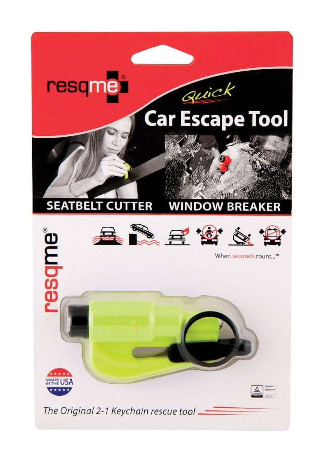 resqme Seatbelt Cutter and Window Breaker Car Escape Tool, Yellow