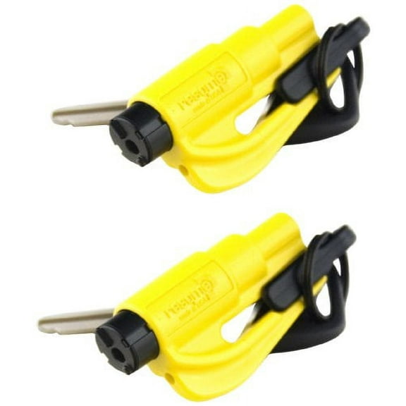 resqme Seatbelt Cutter and Window Glass Breaker 2 in 1 Quick Car Escape KeyChain Tool Yellow 5.3 by 8.3-Inch - Pack of 2