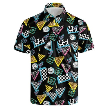 retro 80s 90s Golf Shirts for Men Outfit Dry Fit Performance Rave Outfit Retro Short Sleeve Casual Polo Shirt XL