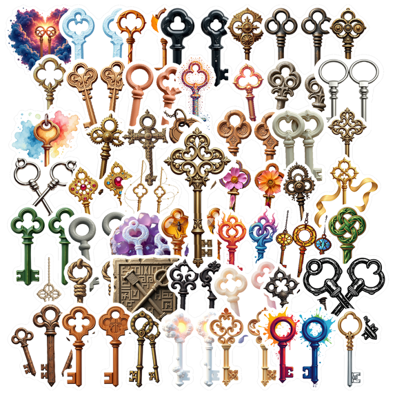 retro Key Stickers Stickers, Waterproof Key Stickers Sticker for Water Bottle Laptop Phone Cases Planner Skateboard Luggage Helmet Party Favor Decor, Ideal for Adults Teens Teacher Rewards