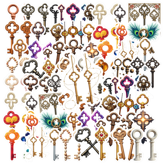 retro Key Stickers Stickers, Waterproof Key Stickers Sticker for Water Bottle Laptop Phone Cases Planner Skateboard Luggage Helmet Party Favor Decor, Ideal for Adults Teens Teacher Rewards