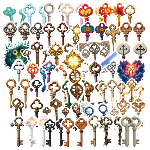 retro Key Stickers Stickers, Waterproof Key Stickers Sticker for Water Bottle Laptop Phone Cases Planner Skateboard Luggage Helmet Party Favor Decor, Ideal for Adults Teens Teacher Rewards