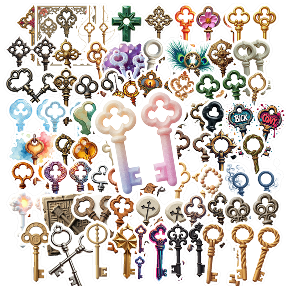 retro Key Stickers Stickers, Waterproof Key Stickers Sticker for Water Bottle Laptop Phone Cases Planner Skateboard Luggage Helmet Party Favor Decor, Ideal for Adults Teens Teacher Rewards