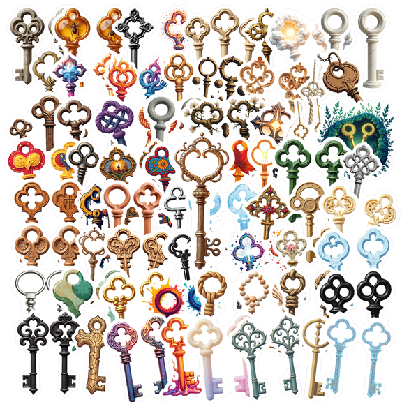 retro Key Stickers Stickers, Waterproof Key Stickers Sticker for Water Bottle Laptop Phone Cases Planner Skateboard Luggage Helmet Party Favor Decor, Ideal for Adults Teens Teacher Rewards