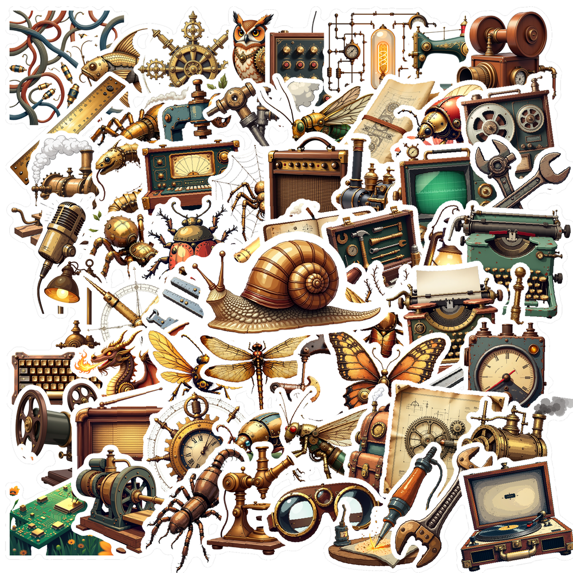 retro Steampunk Theme Stickers, Waterproof Steampunk Theme Sticker for Water Bottle Laptop Phone Cases Planner Skateboard Luggage Helmet Party Favor Decor, Ideal for Adults Teens Teacher Rewards