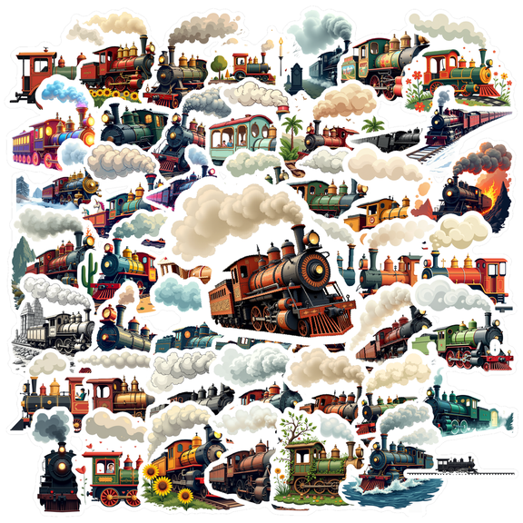 retro Train Stickers, Waterproof Train Sticker for Water Bottle Laptop Phone Cases Planner Skateboard Luggage Helmet Party Favor Decor, Ideal for Adults Teens Teacher Rewards
