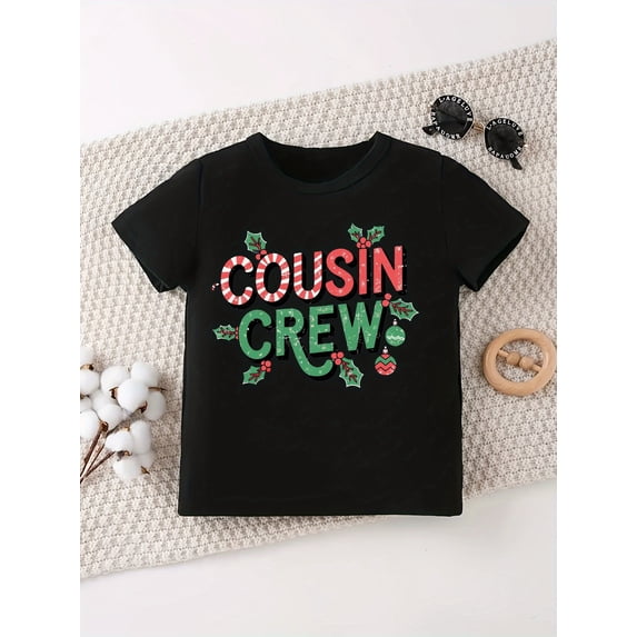 retro christmas cousin crew graphic t shirt short sleeve round neck casual summer with candy cane holly print cousin matching outfits machine washable sizes ideal