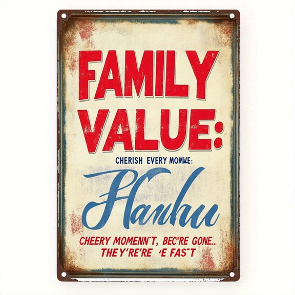 A retro industrial-style metal wall decoration with the family value slogan "Cherish Every Moment," perfect for decorating homes, bars, garages, clubs, restaurants, and cafes.