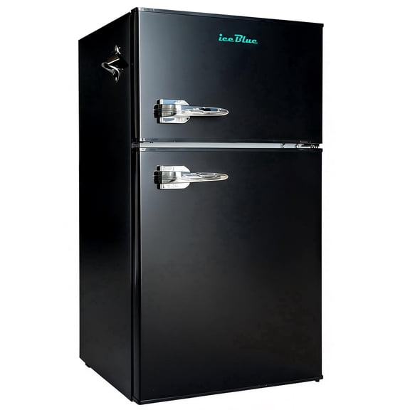 iceBlue 3.2 Cu.Ft Mini Fridge with Freezer, 2-Door Compact Refrigerator, Adjustable Temperature, with Bottle opener, Removable Glass Shelves, Black