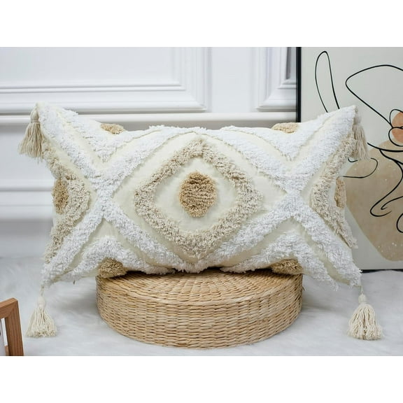 dxynlzq Modern Long Lumbar Throw Pillow Cover 12 x 24 Cotton and VTUBNI Tufted Decorative Boho Long Lumbar Pillow Case for Couch Sofa Bed Farmhouse Chair Outdoor Khaki&amp;Beige&amp;White
