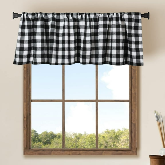 rezipo Buffalo Check Light Filtering Plaid Window Valances, 56 x 16 in (2 Panels)