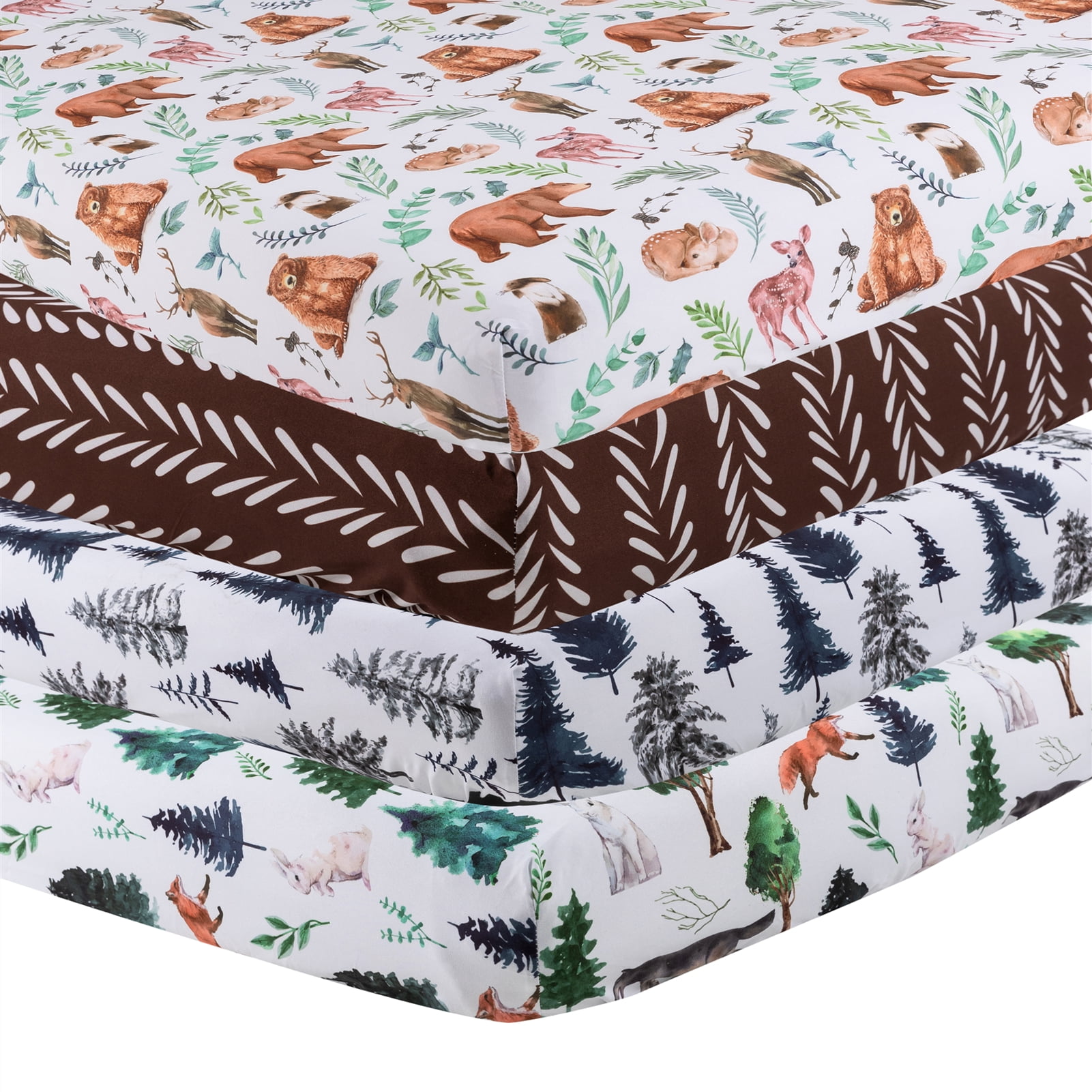 rezipo Crib Sheets Set 4-Piece 120 Thread Count Animals \u0026 Insects Green Woodland Polyester Fitted