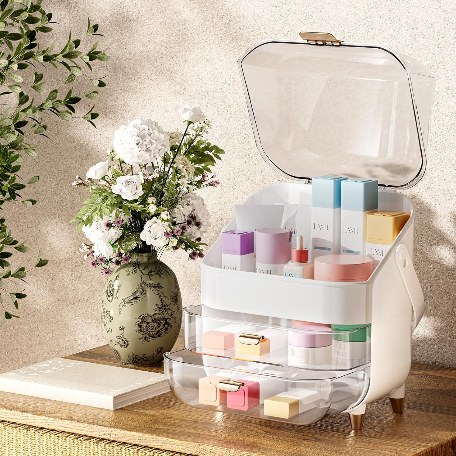 dxynlzq Makeup Organizer for Vanity Skincare Organizer with Lid and
