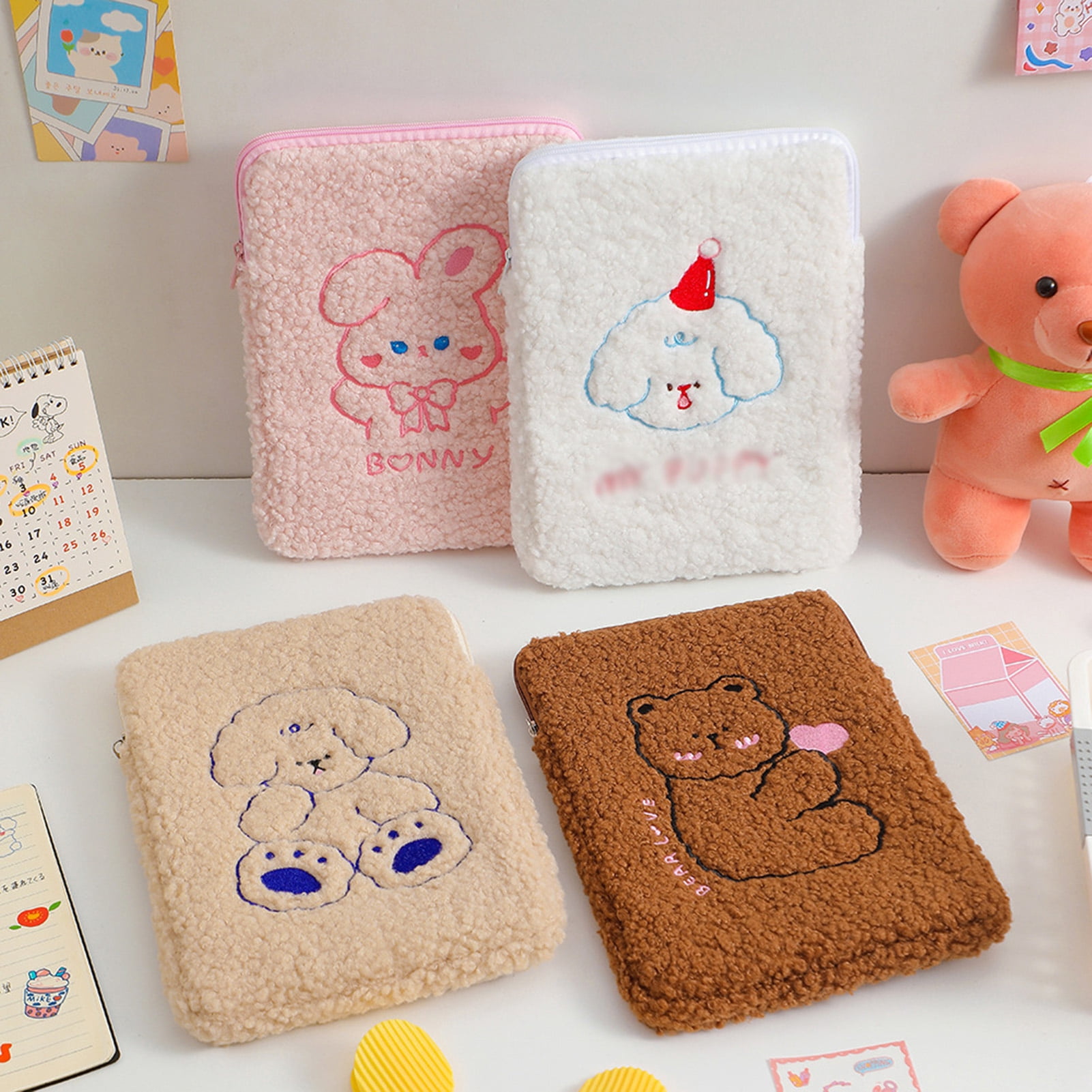 riaocot 11 Inch Laptop Bag Fluffy Cartoon Soft Touch Smooth Zipper Cute ...