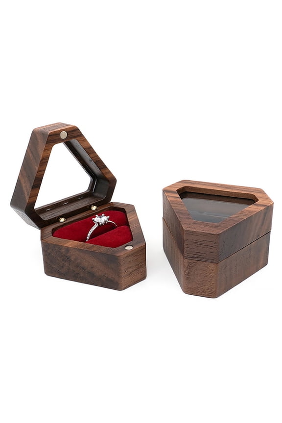 Jewelry Storage Box Finish Velvet Foam Triangle Shape Rustic Storage Single Slot Wooden Ring Box Engagement Accessory