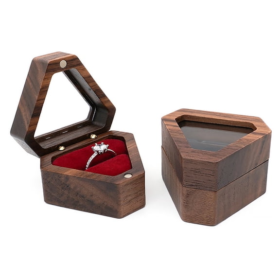 riaocot Jewelry Storage Box Finish Velvet Foam Triangle Shape Rustic Storage Single Slot Wooden Ring Box Engagement Accessory