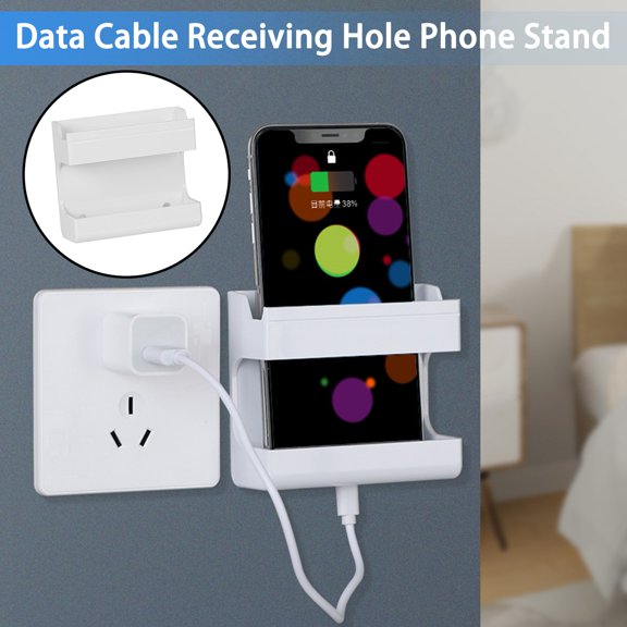 riaocot Remote Control Box Punch Free Easy to Install Data Cable Receiving Hole Wall Mounted Phone Holder Self-Adhesive Media Storage Box Case