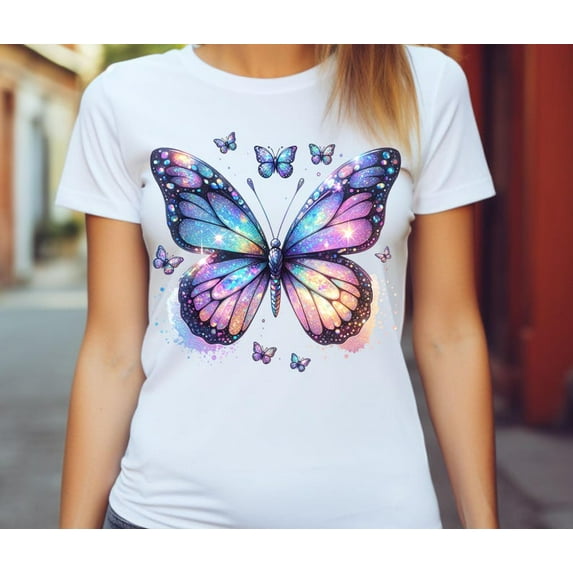 ridescent Butterfly T-shirt, Glitter Butterflies T-shirt, Trendy TH200572