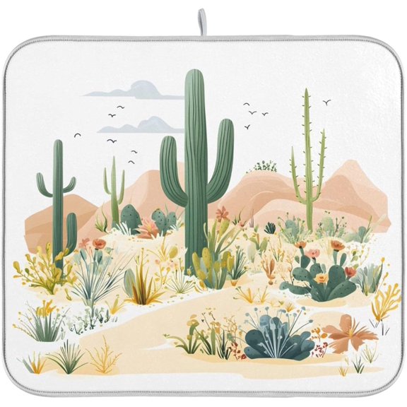 riloi Cacti and Wildflowers Dish Drying Mat Decor for Kitchen Counter, Absorbent Drainer Pad Protector Dish Drying Pad for Dishes, Utensils, Pots and Pans